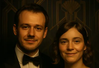 1920s gala: The same couple in an AI style set at a 1920s gala